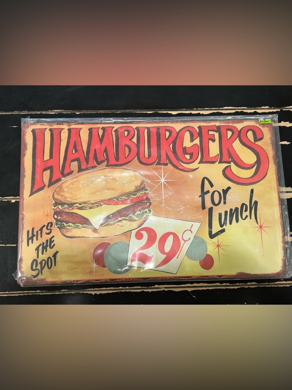 10"x16" Hamburger For Lunch Tin Sign.